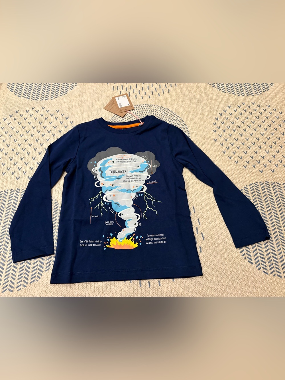 Mini Boden Navy Long-Sleeve Tee with Tornado Graphic glow in the dark size 4/5